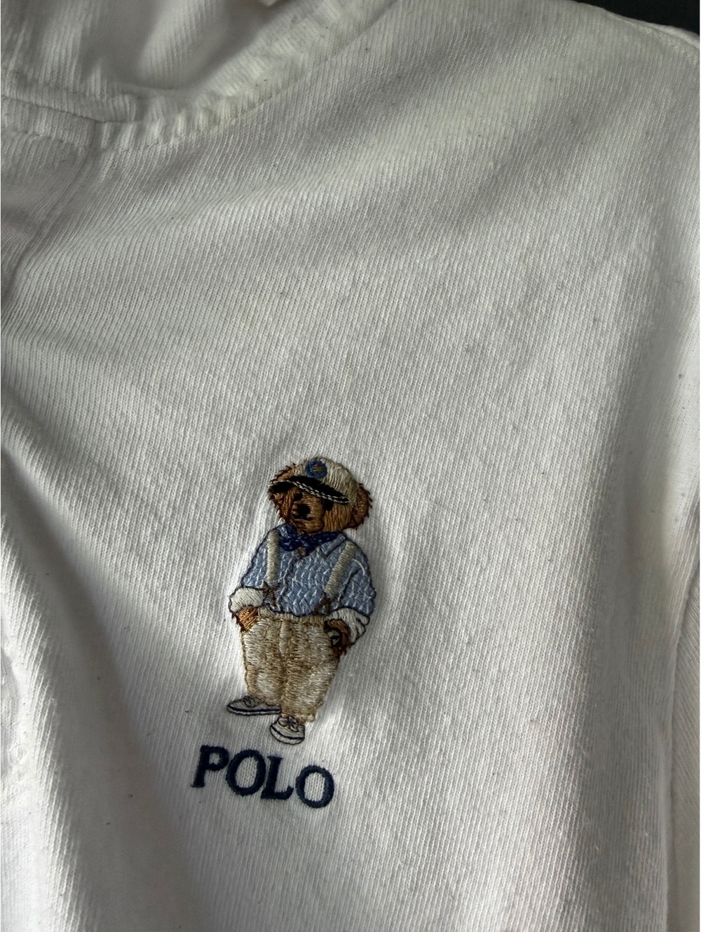 Polo Ralph Lauren White Hoodie with Embroidered Bear Logo, Size M - Picture 3 of 9